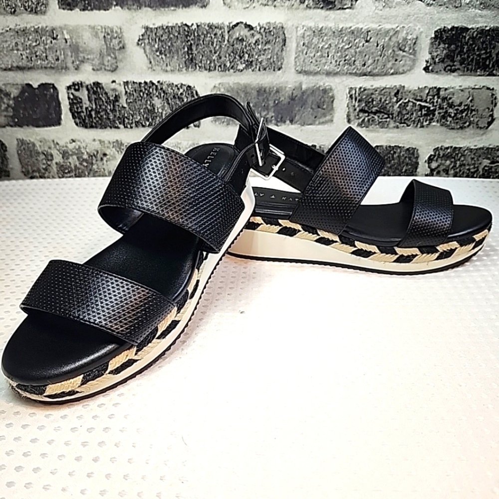 Kelly & Katie Women's Poliana Espadrille Wedge Sandal Platform 7M Black & White